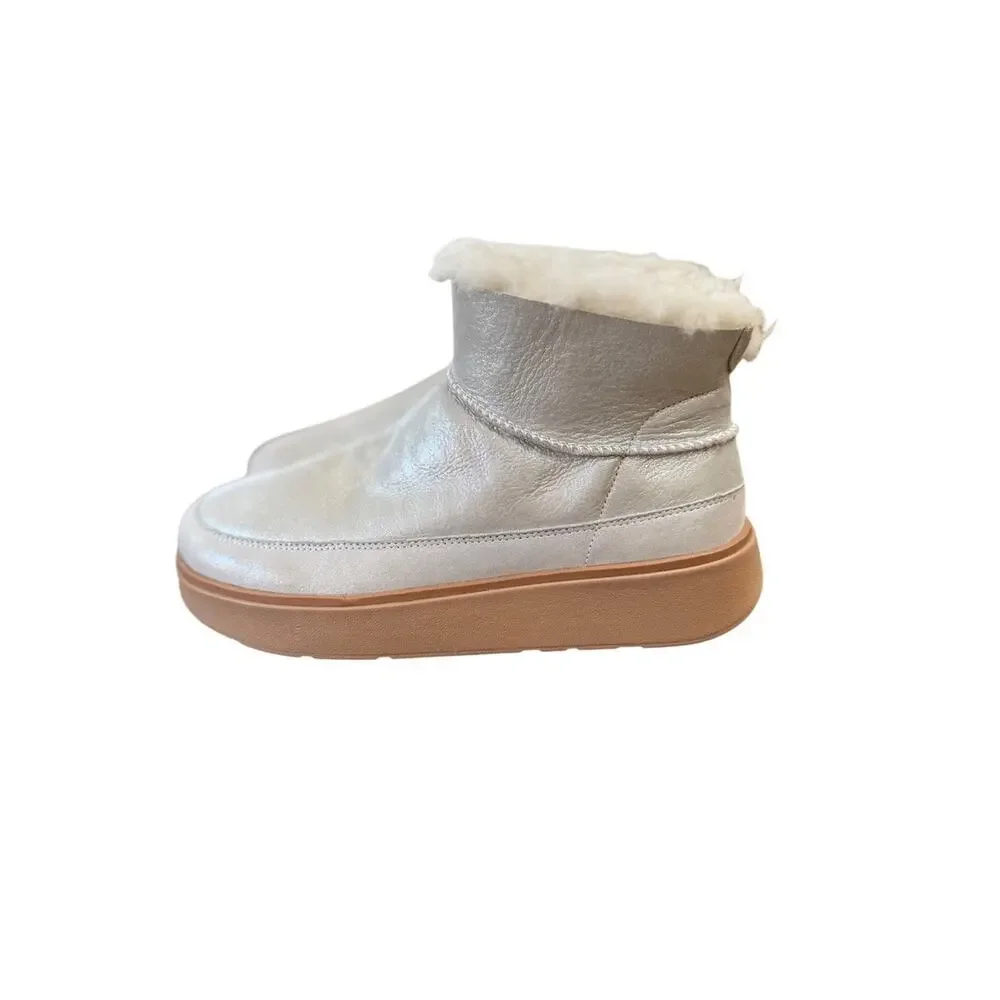 FitFlop Gen Fleece Ultra Mini Silver Booties - Sz 9